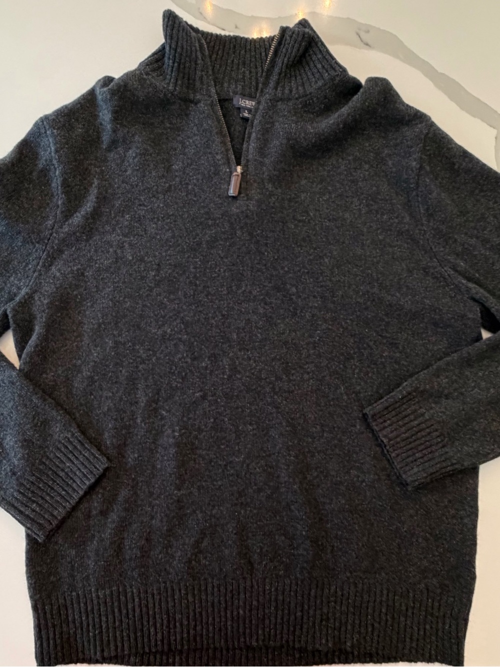 J. Crew Men’s Charcoal 100% Lambs Wool Zip-Neck Sweater